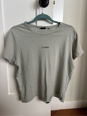 Thrills Co. Light Gray/green Women’s Crewneck T-Shirt - Minimal Text Logo